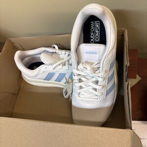 adidas Women's White and Light Blue Cloudfoam Comfort Sneakers